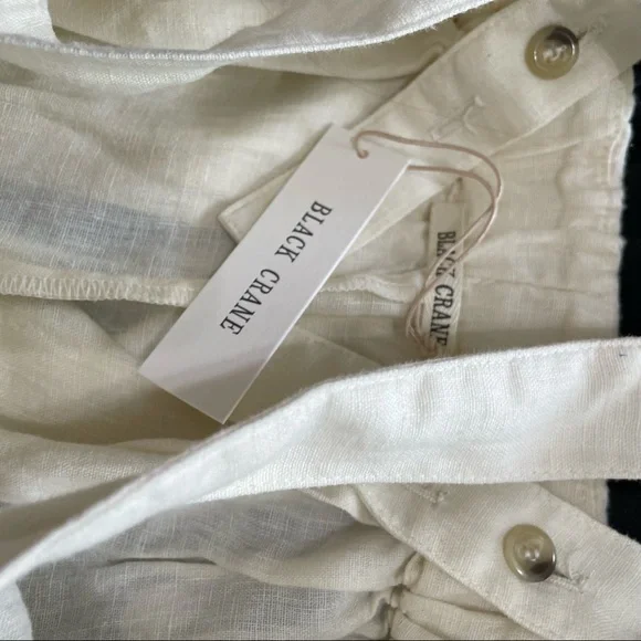 Nwot black crane cream wide leg jumpsuit womens sz.S 100% linen made in USA - Picture 3 of 7
